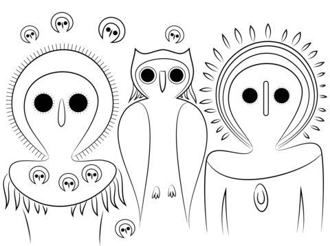 Aboriginal Owls Coloring Page